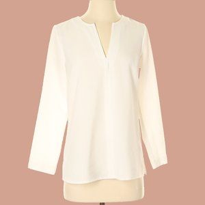 J. Crew Long Sleeve White V Neck Blouse